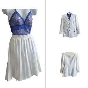 VTG Oleg Cassini Off White Gold Accent Pleated Skirt Set (80s/90s) Old Money  8